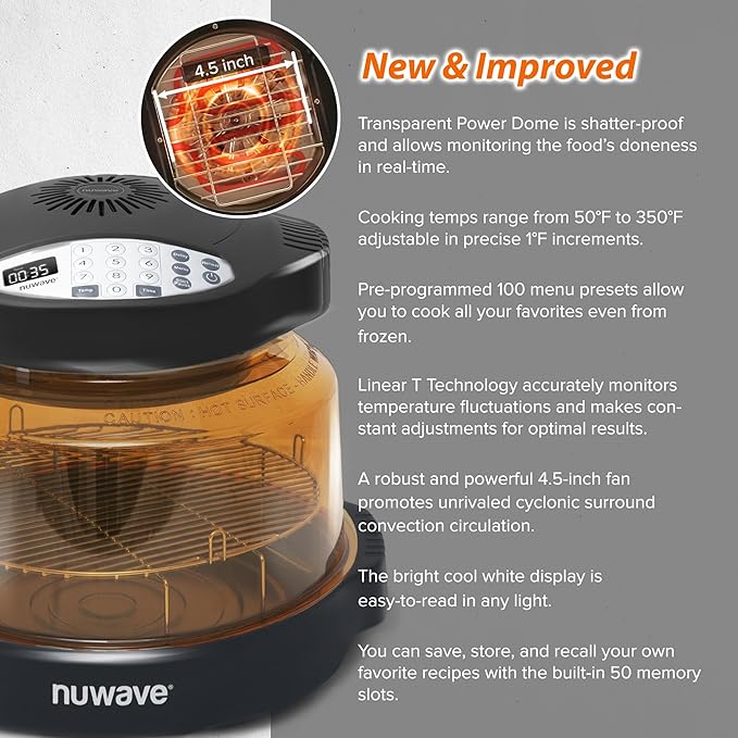 Nuwave Pro Plus 2 Infra-Red Oven Countertop Convection Cook Fresh or Frozen No Defrosting or Preheating Cook Healthy 360 Surround Heat Adjustable Temps 100 Presets 50 Memory Tough Power Dome