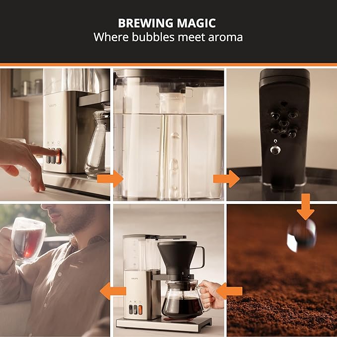 KRUPS Essential Brewer 8 Cup Drip Coffee Maker Machine SCA-Certified Blooming Technology Barista-Quality Pour Over Coffee Machine Easy to Clean Stainless Steel Design Silver