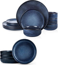 E-far Dinnerware Sets for 4 16-Piece Stoneware Plates and Bowls Set Reactive Glaze Dishes Dinning Ware Set Chip &amp Scratch Resistant Microwave &amp Dishwasher Safe - Deep Sea Blue