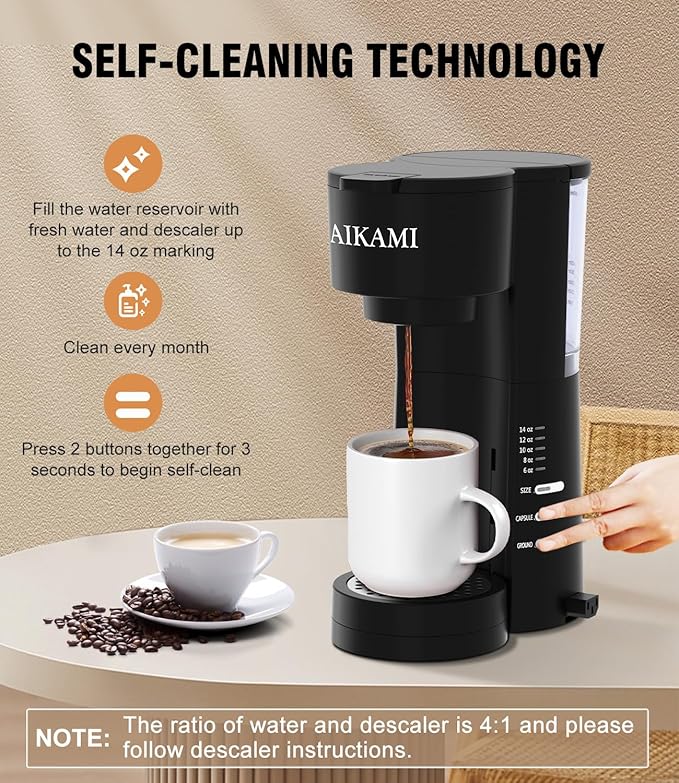 Single Serve Coffee Maker for K Cup &amp Ground Coffee with Milk Frother 6 to 14 Oz Brew Sizes Auto-Off Coffee Machine with Water Reservoir