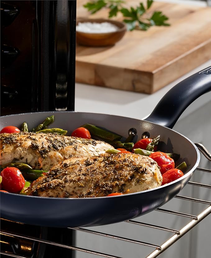 T-Fal Ceramic Nonstick Cookware Set Oven Safe Up to 350ºF 12-Piece Includes Stockpot Frying Pans Utensils Ceramic Pots and Pans Set Dark Blue