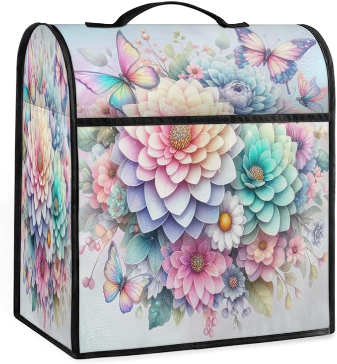 Kitchen Aid Mixer Cover Rainbow Flower Stand Mixer Cover Compatible with 6-8 Quarts Stand Mixers Dust Covers with Zipper Pocket Foldable Washable Kitchen Aid Organizer Bag