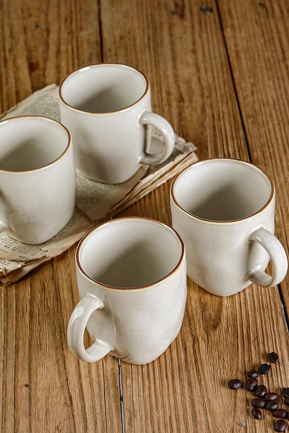 Famiware Ocean Square Plates and Bowls Sets for Kitchen 16-Piece Dinnerware Sets for 4 Mug Set for 4 Cappuccino White
