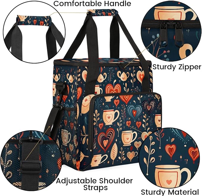 Coffee Heart Leaf Coffee Maker Travel Bag for Keurig K-Mini/K-Mini Plus Insulated Waterproof Tote with Pockets for K-Cup Portable Single-Serve Brewer Case