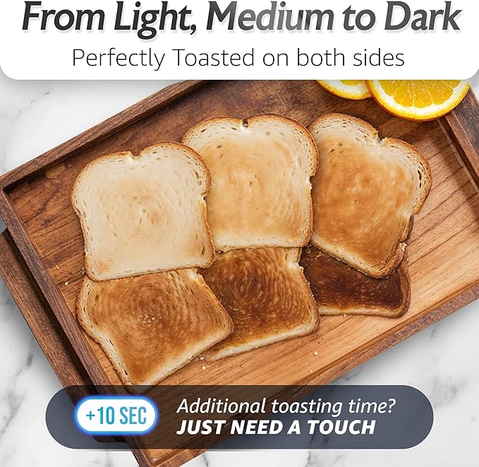 Elite Gourmet ECT5924D SmartToast Digital Long Slot 4 Slice Toaster 1.5” Wide Slots for Thick Breads &amp Bagel Function LED Touch Screen Countdown Timer 6 Shades Stainless Steel