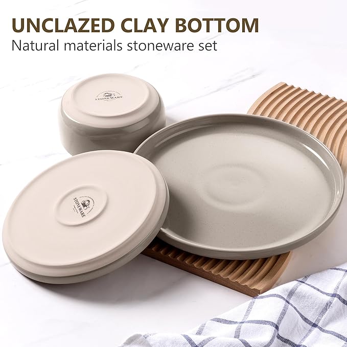 LIANYU Dinnerware Dishes Sets for 8 24-Piece Stoneware Dinner Set Ceramic Dining Bowls and Plates Crafted at 2400℉ Scratch Resistant Microwave &amp Dishwasher Safe Milky Brown