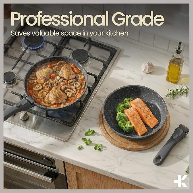 Bakken 17-Piece Ceramic Coated Aluminum Cookware Set Nonstick Pots and Pans with Lids Silicone Cooking Utensils &amp Oven Mitts All Stovetop Safe Up To 500°F PTFE &amp PFAS Free Dishwasher Safe