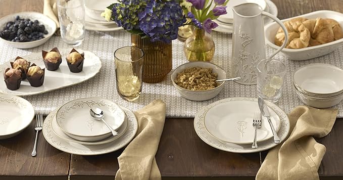 Lenox Dinnerware Set Homespun 16-Piece Set Service For 4 Stoneware Material Dishwasher &amp Microwave Safe Home And Kitchen Dishes Kitchen And Dining Plates And Bowls Sets (White 16 Pieces)