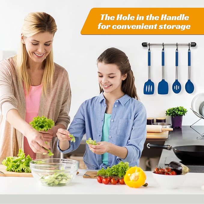 Kitchen Utensils Silicone Cooking Utensils Set for Nonstick Cookware Silicone Cooking Kitchen Utensils Set Perfect for Baking and Mixing Spatula Set BPA Free Dishwasher Safe Blue 4 Pack