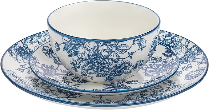 Godinger Dinnerware Set Banbury Porcelain Dinner Plate Salad Plate Soup Bowl - 12 Piece Set
