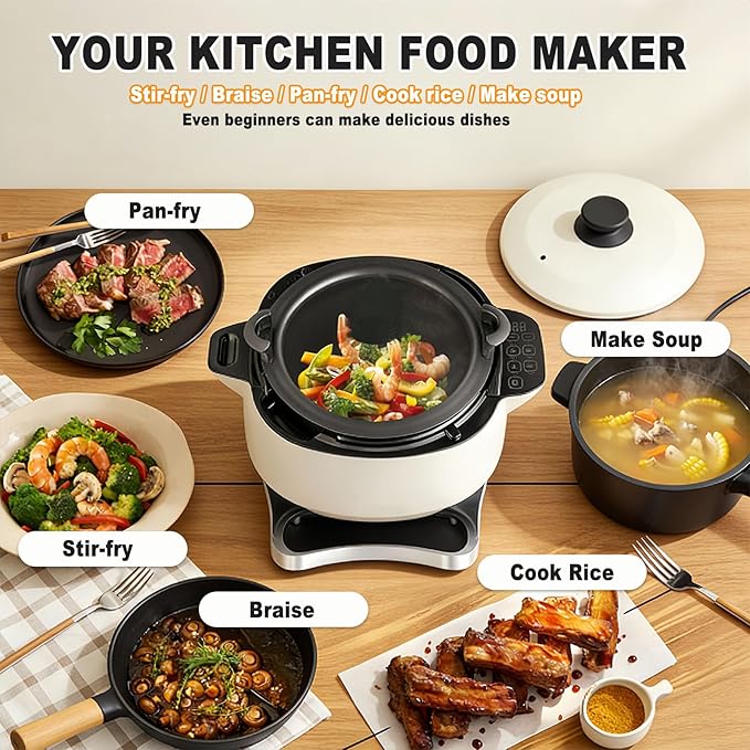Automatic Cooking Machine 6l Auto Cooking Wok Fried Rice MachineOne-Click Smart Start Three Speed Adjustable360 ° Automatic Rotation For Stir Frying Stewing Cooking Soup Making 110V