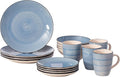 16 PC Spin Wash Dinnerware Dish Set for 4 Person | Mugs Salad and Dinner Plates and Bowls Sets Stylish Dishes with Highly Chip and Crack Resistant Dishwasher and Microwave Safe Blue. QI004502.BL
