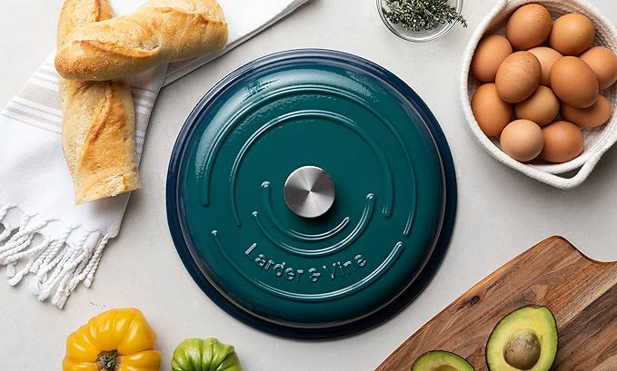 Larder &amp Vine 6-Piece Enameled Cast Iron Pan Cookware Sets Includes 8 Quart and 5.7 Quart Dutch Oven with Lids Braiser/Crock Pot with Lid (Bondi)
