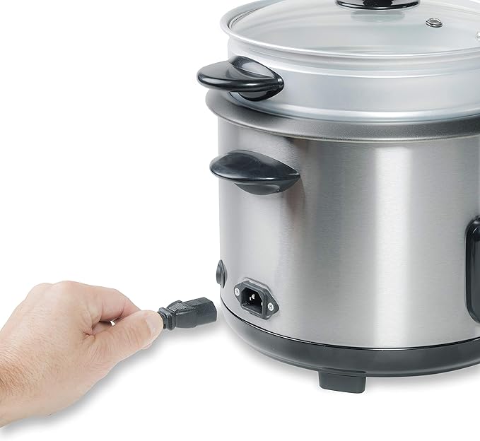 Bestron Rice cooker with steam basket and keep warm function 1.8 litres 700W stainless steel
