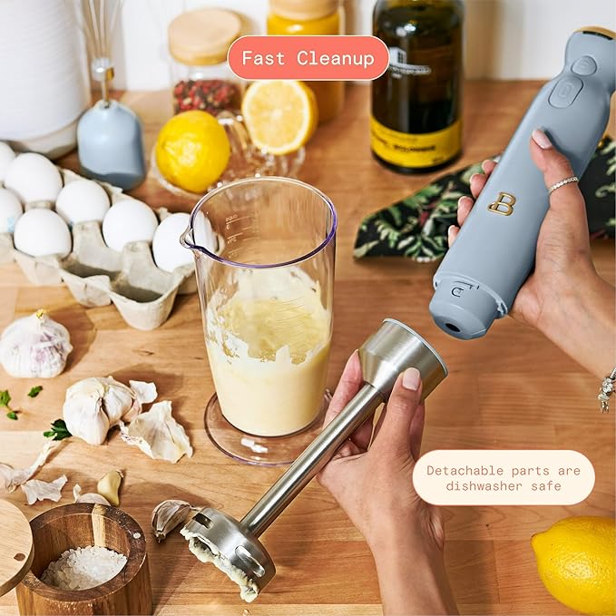 Cordless Immersion Blender 5-in-1 Set | Rechargeable Hand Blender with Chopper Whisk &amp Measuring Cup | 6 Variable Speeds | Stainless Steel Blades | BPA-Free | Stick Blender