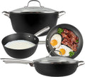 Cuisiland 4-Piece Honeycomb Cast Iron Cookware Set – 2.5QT/7.5'' Milk Pot 10 Frying Pan 10 Shallow Braising Pan &amp 5.5QT/10.5'' Casserole Pot Non-Stick Oven Safe Classic Heat Retention