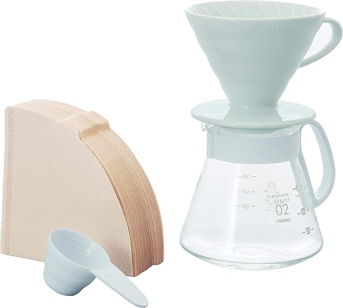Hario V60 Ceramic Pour Over Coffee Set Size 02 White