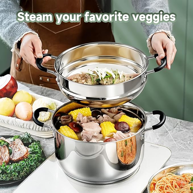 Stainless Steel Kitchen Cookware Set11 Piece Pots and Pans Set with SteamerHeat-resistant HandleNon-ToxicInductionOvenDishwasher Safe