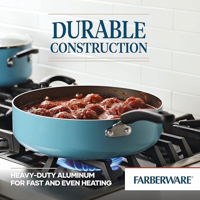 Farberware Cookstart DiamondMax Nonstick Jumbo Cooker with Lid and Helper Handle Dishwasher Safe 6 Quart - Aqua