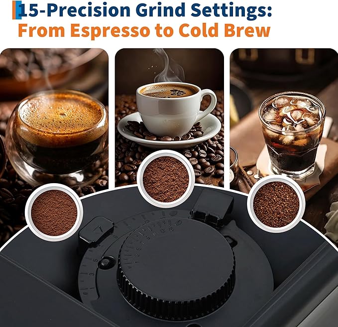3rd-Gen Espresso Coffee Maker with Milk Frother - Removable Brewer/Grinder Adjustable Coarseness/Flavor 3-Level Coffee/Milk Volume Detachable Milk Tank for Home Baristas Black Spray Paint
