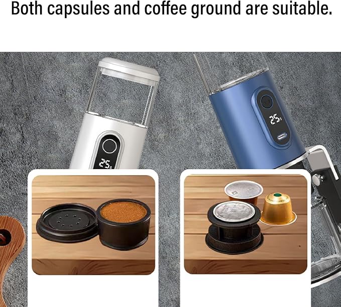 Sanpyl Portable Coffee Maker 100ml Rechargeable Espresso Machine with 2500mAh Battery and Type C Cable Compatible with Capsules &amp Grounds for Travel Camping Hiking Office Use (White)