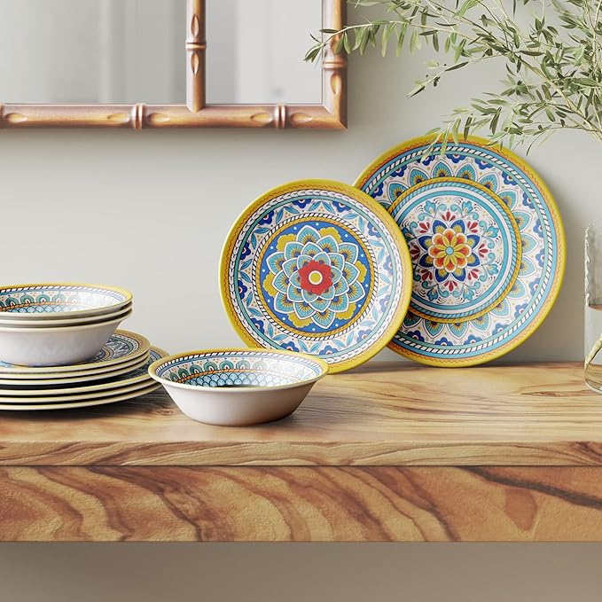 Certified International Portofino 12 Piece Melamine Dinnerware Set Service for 4 Multi Colored