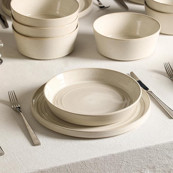 Stone Lain Claire 8-Piece Pasta Bowl Set Stoneware Bowls Dishwasher and Microwave Safe Dish Set for 8 White