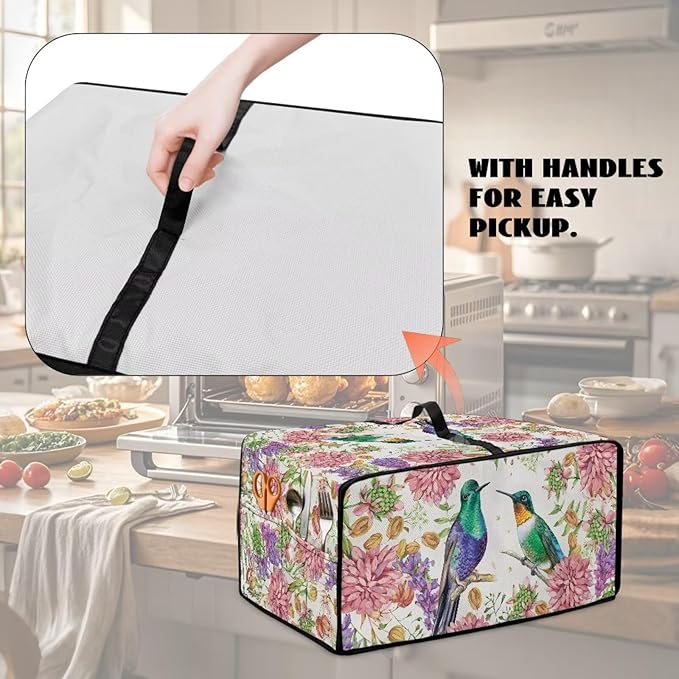 Doojoayie 4 Slice Toaster Oven Covers for Kitchen Counter Hummingbird Toaster Cover 18.5x14.5x 9 Small Appliance Dust Protector Kitchen Decoration Gifts for Women