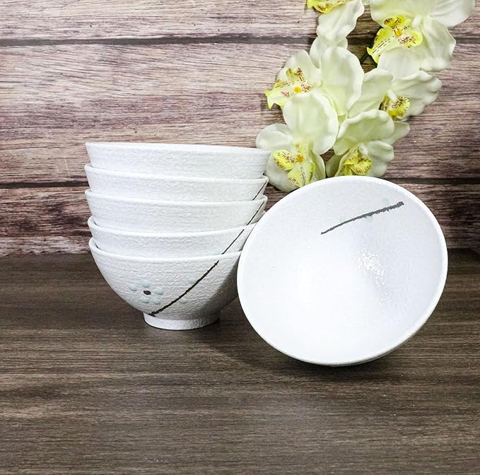 Ebros Gift Modern Yukino Hana Snow Flowers Ceramic Dinnerware Serveware Kitchenware Set Oriental Asian Restaurant Supply (Pack Of 6 Soup Salad Appetizer Dessert Rice Bowls 10oz)