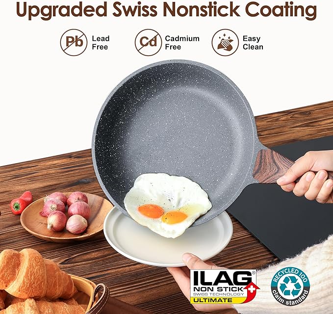 SENSARTE Nonstick Cookware Set 16-Piece Healthy Pots and Pans Set Non-stick Kitchen Cooking Set with Stay-Cool Handles Silicone Utensils and Pot Protectors PFOA Free
