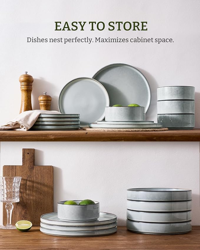 Famiware Annecy Plates and Bowls Sets 12 Pieces Dinnerware Sets Microwave and Dishwasher Safe Dishes Set for 4 Chip and Scratch Resistant Grey-Blue