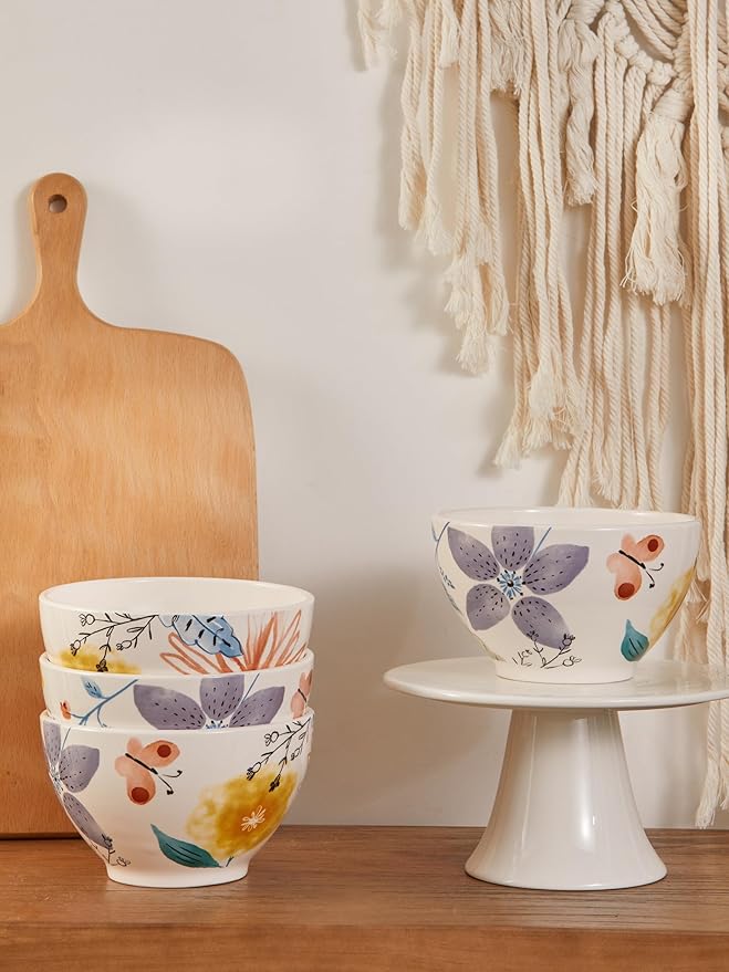 Bico Blossom Symphony Ceramic 12 pcs Dinnerware Set Service for 4 Inclusive of 11 inch Dinner Plates 8.75 inch Salad Plates and 29oz Cereal Bowls for Party Microwave &amp Dishwasher Safe