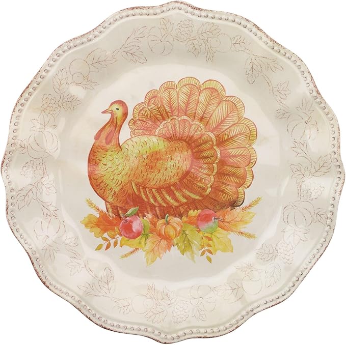 UPware 16 Piece Glitter Turkey Melamine Dinnerware Sets Outdoor Dishes Set Plates and Bowls Sets Autumn Thanksgiving Decorations Service for 4 Orange