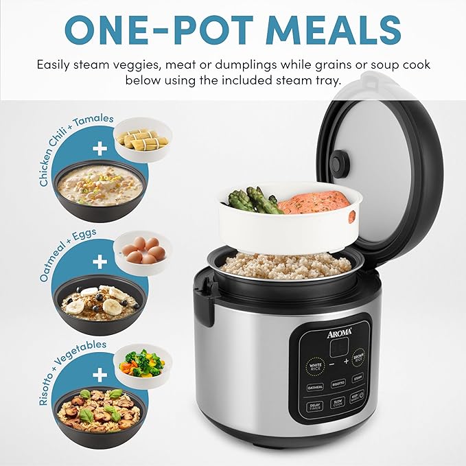 Aroma Housewares ARC-994SB Rice &amp Grain Cooker Slow Cook Steam Oatmeal Risotto 8-cup cooked/4-cup uncooked/2Qt Stainless Steel