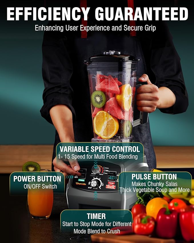 WantJoin Professional Blender Countertop BlenderBlender for kitchen Max 1800W High Power Home and Commercial Blender with Timer Smoothie Maker 2200ml for Crushing Ice Frozen Dessert (Grey)