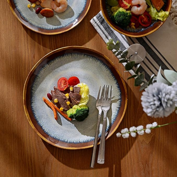 Melamine Dinnerware Sets12Pcs Plate and Bowl SetUnbreakable and Lightweight Dish SetGreat for Camping and RVBPA freeDishwasher Safe(Sandy Brown)