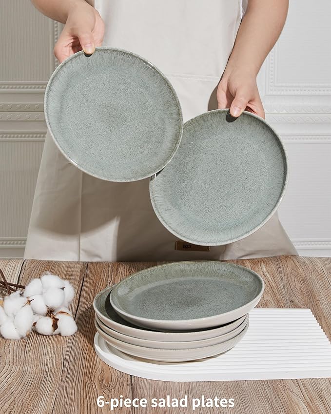 12 Piece Dinnerware Set Includes 6 Piece Salad Plate Set Combo Gradient Green