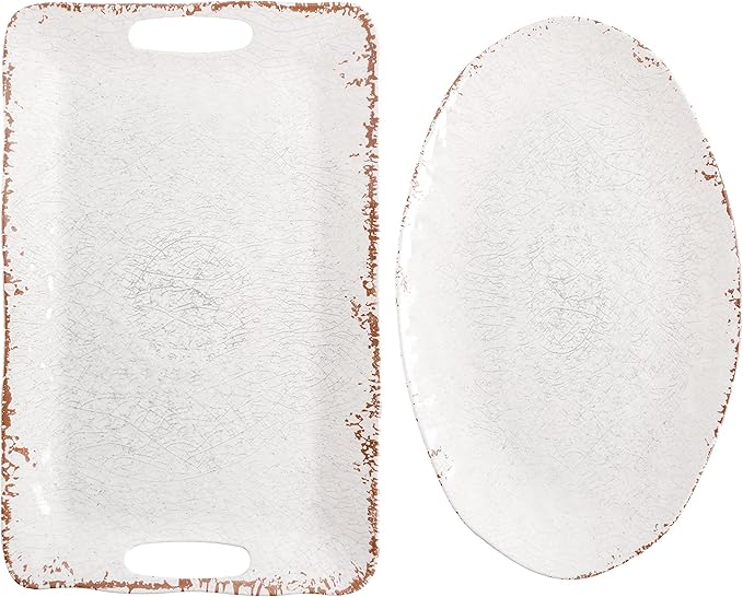 Gibson Home Mauna Melamine 2 Piece 18.7'' &amp 18'' Serving Tray Set – Ice White