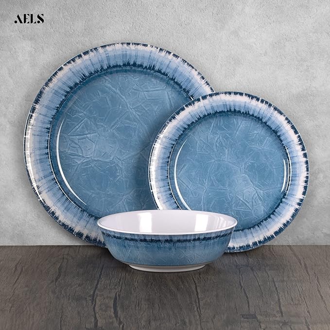 AELS Melamine Dinnerware Set of 18 Pcs Dinner Dishes Set for Indoor and Outdoor Use Dishwasher Safe Lightweight Unbreakable BPA Free (Navy Service for 6 (18pcs))
