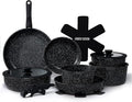 Country Kitchen Cookware Set with Removable Handle Oven &amp RV Safe Pots and Pans Set Black Deluxe Larger Set