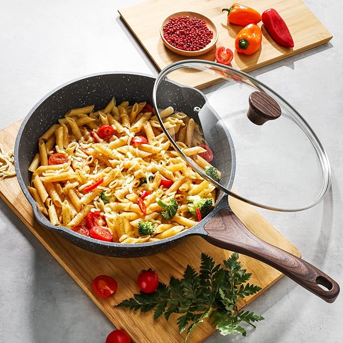 SENSARTE Nonstick Frying Pan Skillets Swiss Granite Coating Omelette Pans Healthy Cookware Free of Intentionally Added PFOA (9.5 Inch Frying Pan and 5QT Saute Pan)