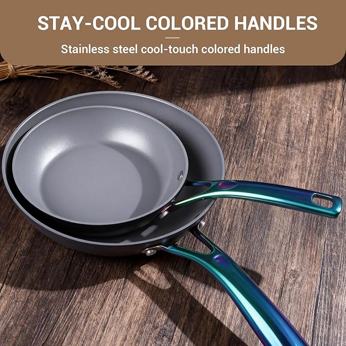 Ammeloo 17 Pcs Ceramic Cookware Set Induction Pots and Pans Set Non Stick Premium Colored Stay Cool Handle Non Toxic PFOA PFOS Free Oven Safe &amp Compatible with All Stovetops Black