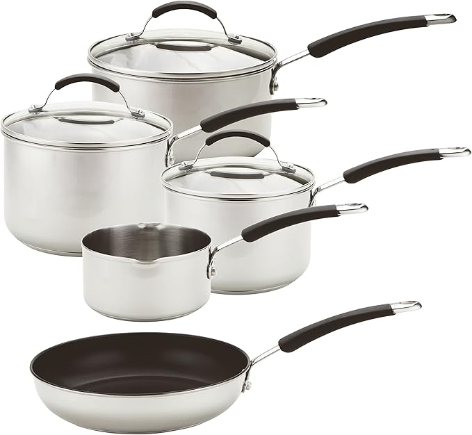 Meyer Induction Milkpan Saucepans and Frypan Set of 5-10 Year Guarantee 50.5 x 33 x 24.5 cm Silver