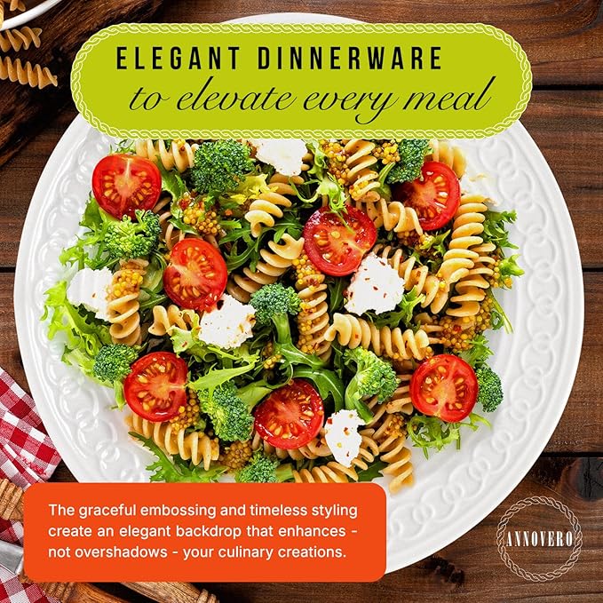 Annovero Plates and Bowls Sets - Dishes Set for 4 - Microwave Safe - 12 Piece Porcelain Dinnerware for Kitchen - Includes 4 Dinner &amp 4 Appetizer Plates 4 Cereal Bowls - Zero Lead &amp Cadmium