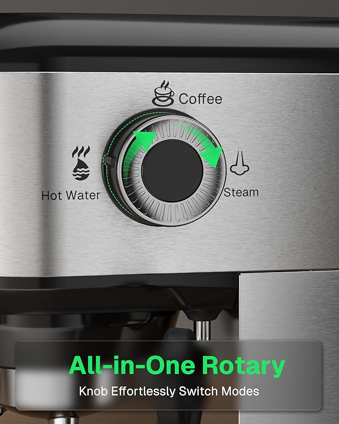 HBN 20 Bar Espresso Machine with Milk Frother Compact Espresso Maker for Ground Coffee Stainless Steel Coffee Machine with Steam Wand &amp 34oz Removable Water Tank 1450W for Home &amp Office