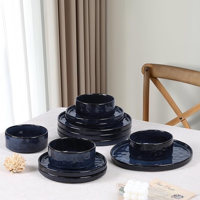 LIANYU Plates and Bowls Sets for 2 6 Piece Dish Dinnerware Sets Stoneware Kitchen Dinner Dishware Microwave &amp Dishwasher Safe Cetacean Blue
