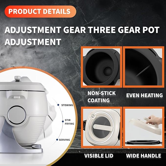 Intelligent Automatic Cooking Machine Automatic Cooking Wok Fried Rice Machine One-Click Smart Start 360° Automatic Rotation 2000W 6L