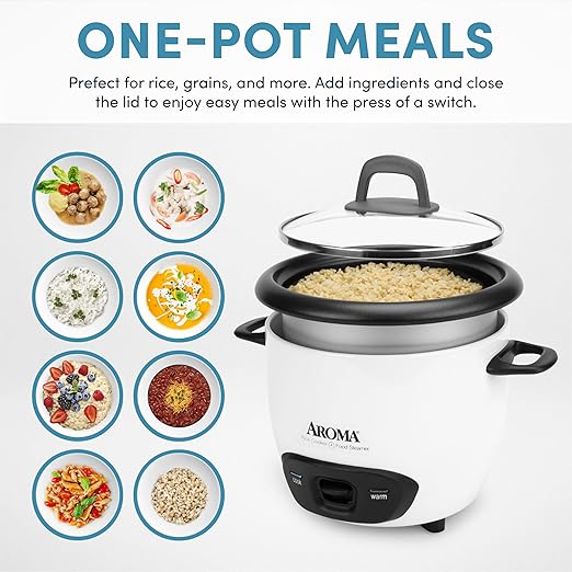 Aroma Housewares 6-Cup (Cooked) (3-Cup UNCOOKED) Pot-Style Rice Cooker (ARC-743G)  White
