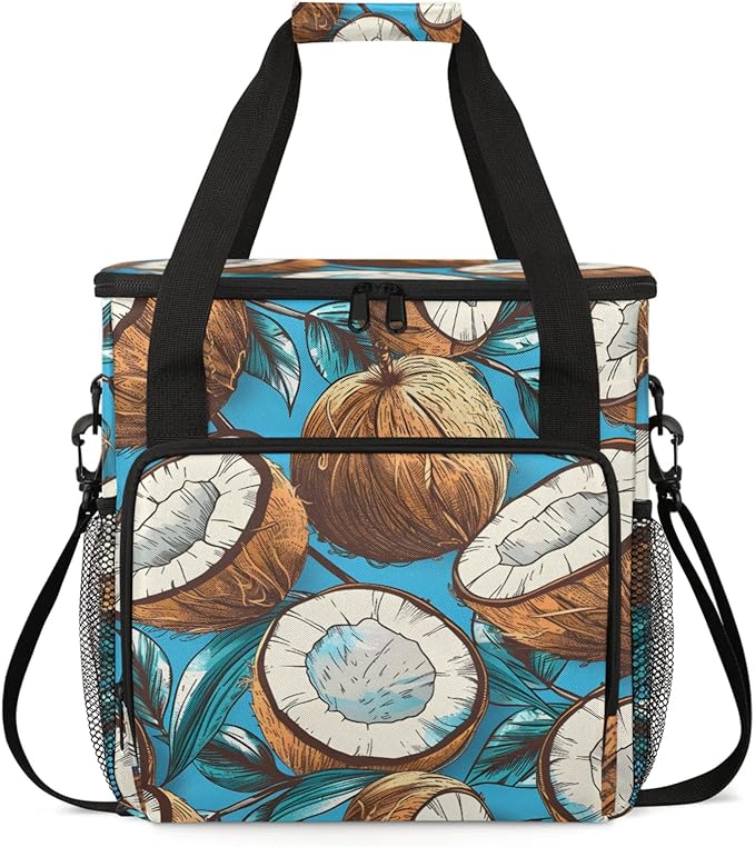 Coconuts Theme Coffee Maker Travel Bag for Keurig K-Mini/K-Mini Plus Insulated Waterproof Tote with Pockets for K-Cup Portable Single-Serve Brewer Case