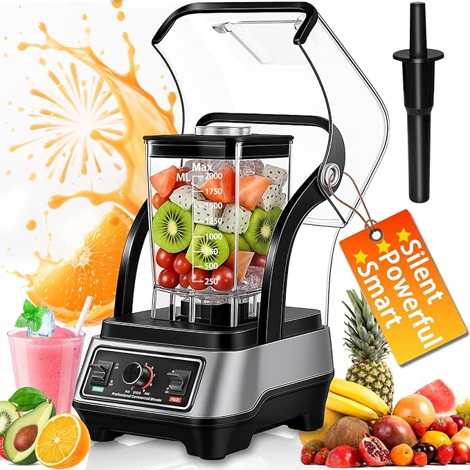 Professional blender Commercial Blender Smoothie Blender with Full Soundproof ShieldQuiet Blenders Heavy Duty Blenders with Strong and Quiet Professional-Grade Power Self-Cleaning 70 Oz 2200W